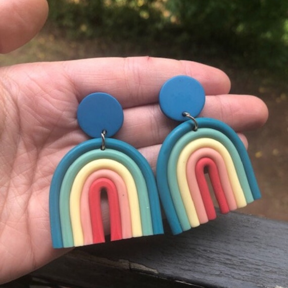 Rainbow clay dangle earrings